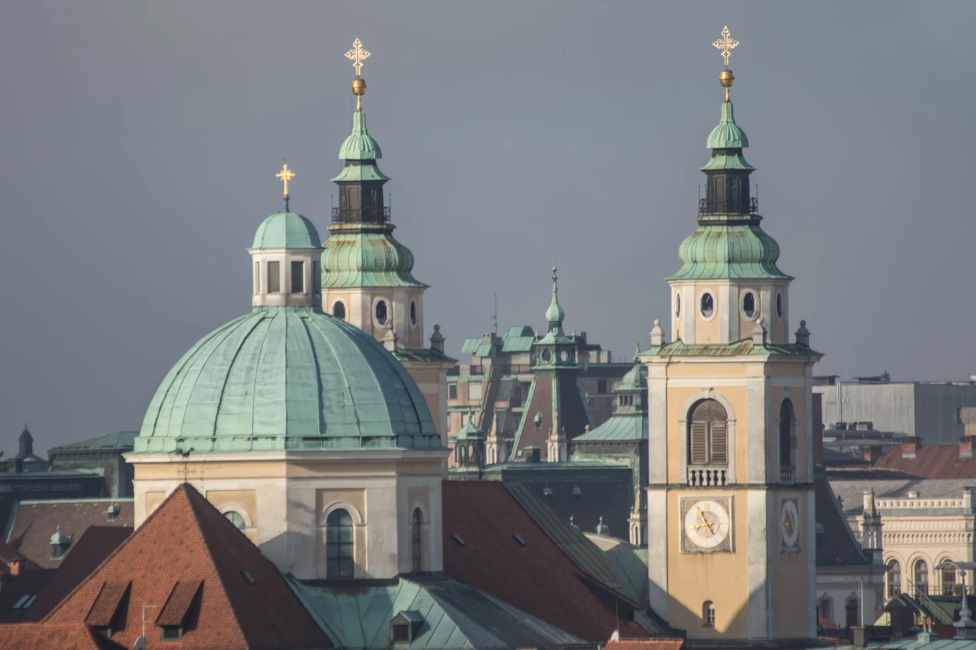Ljubljana Cathedral (St Nicholas's) with its green copper dome and twin towers