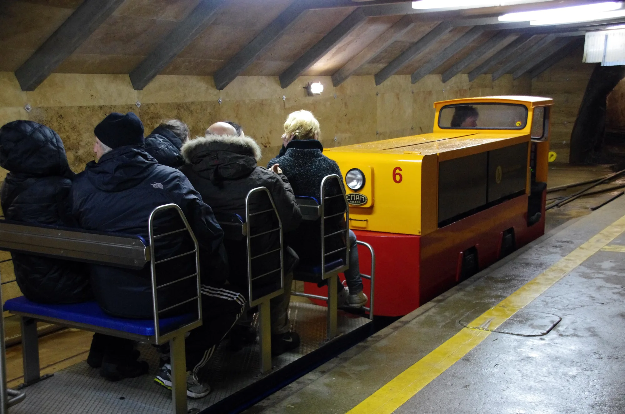 The underground tourist train carrying visitors through the tunnels of Postojna Cave