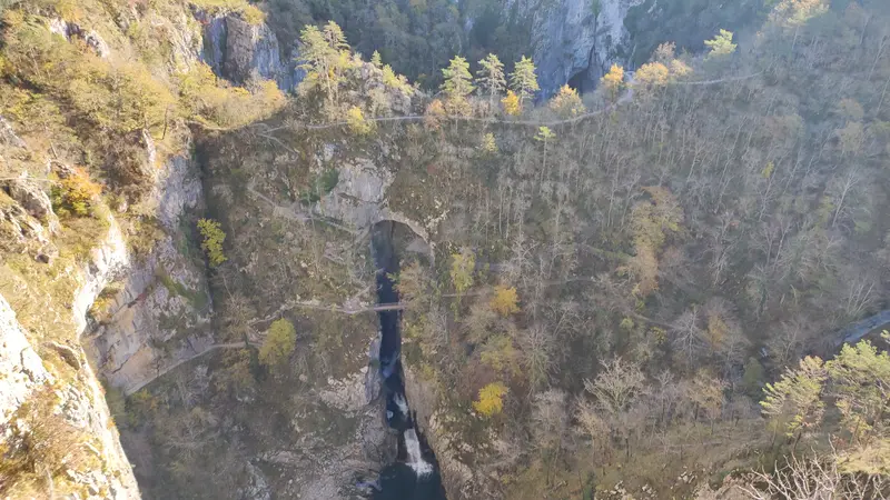 A building on the hillside above the Škocjan Caves region in Slovenia